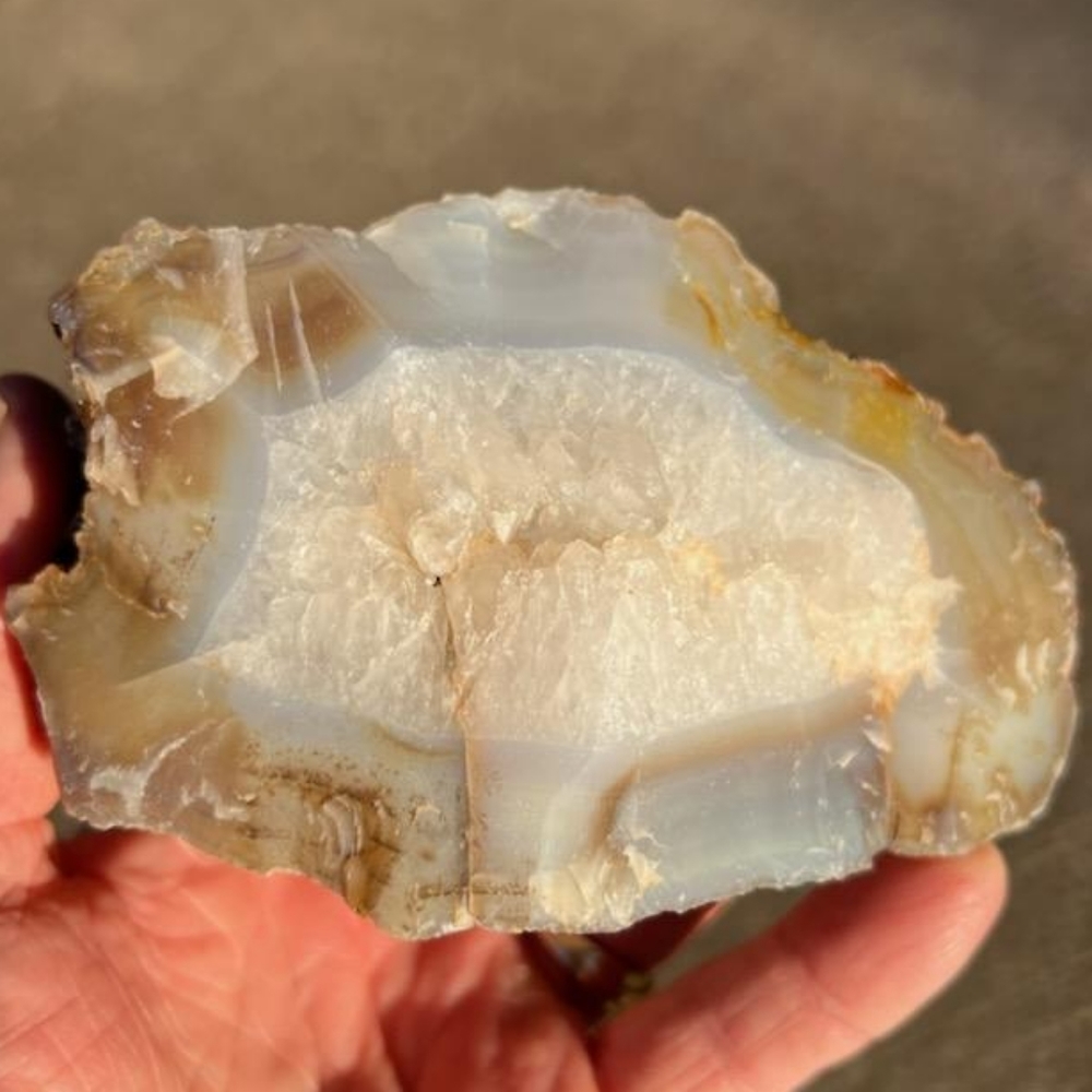 Stunning Multi-Color Druzy Banded Agate Chalcedony with Quartz Crystal Center